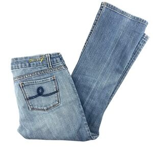 Y2K Bootcut Jeans Womens 28 Medium Wash Low Rise Seven7 Distressed Denim